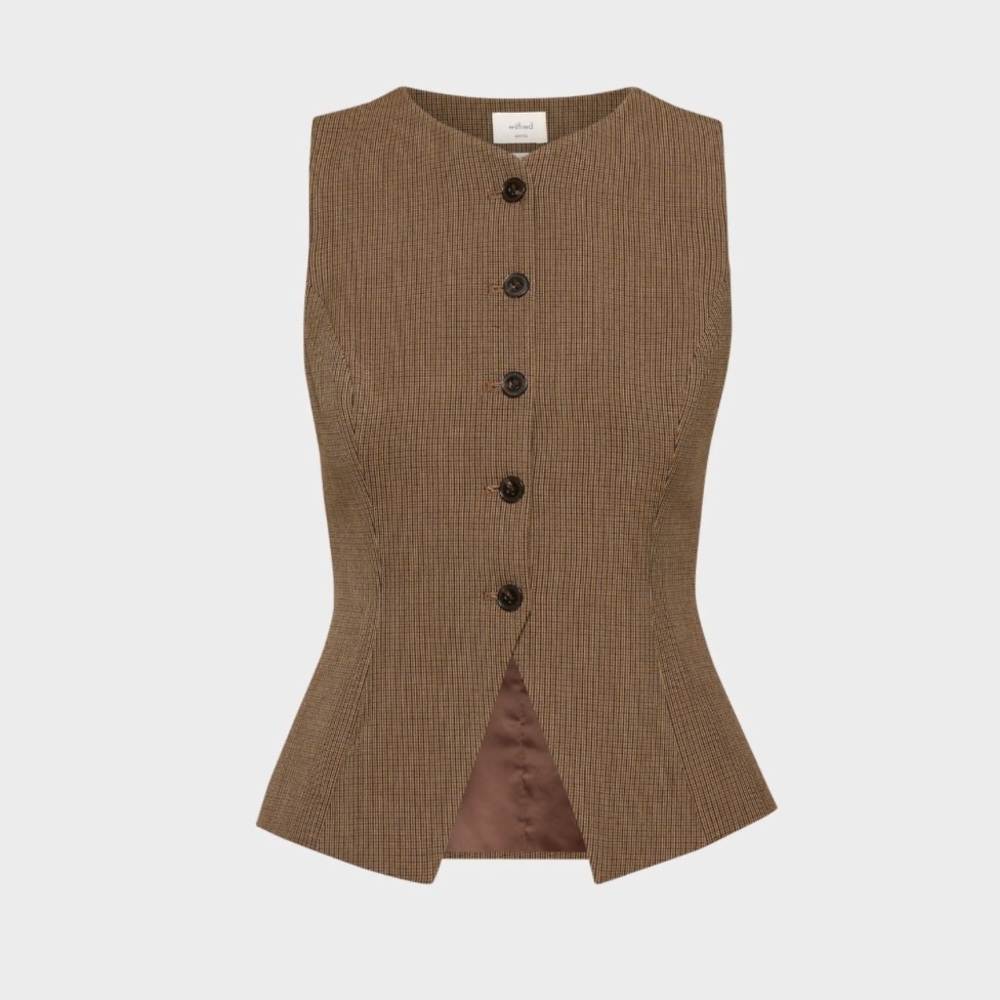 Wilfred Brown Textured Button Front Peplum Vest